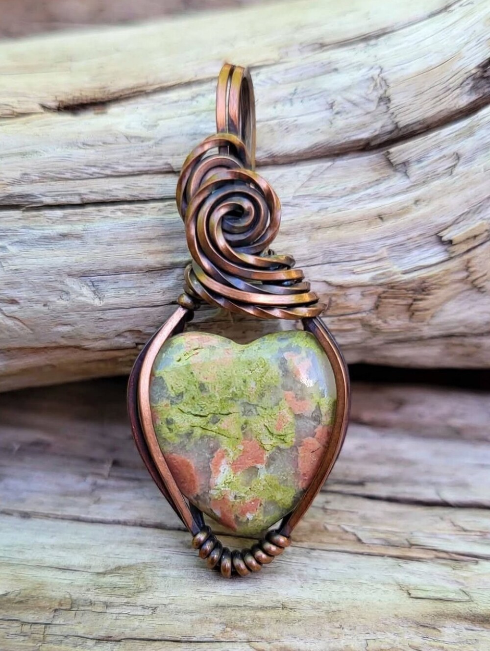 Unakite Heart Pendant